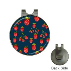 Strawberry Texture, Blue Background With Strawberries Hat Clips With Golf Markers