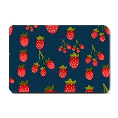 Strawberry Texture, Blue Background With Strawberries Small Doormat