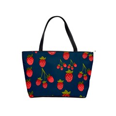 Strawberry Texture, Blue Background With Strawberries Classic Shoulder Handbag by kyorashop23