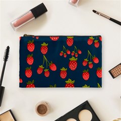 Strawberry Texture, Blue Background With Strawberries Cosmetic Bag (medium)