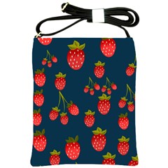 Strawberry Texture, Blue Background With Strawberries Shoulder Sling Bag