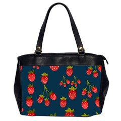 Strawberry Texture, Blue Background With Strawberries Oversize Office Handbag (2 Sides) by kyorashop23