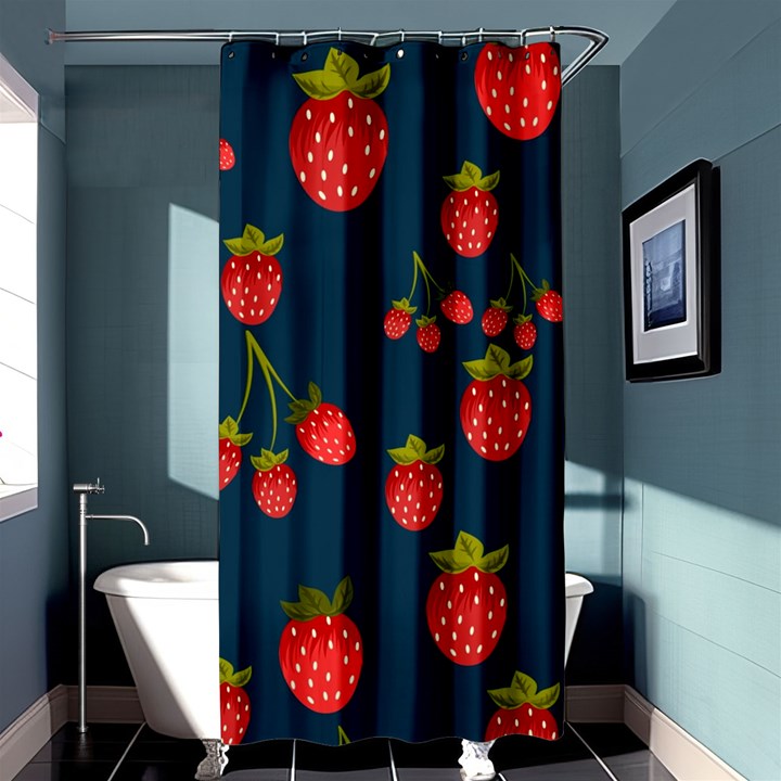 Strawberry Texture, Blue Background With Strawberries Shower Curtain 36  x 72  (Stall) 