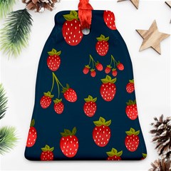 Strawberry Texture, Blue Background With Strawberries Bell Ornament (two Sides) by kyorashop23