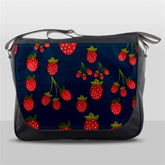 Strawberry Texture, Blue Background With Strawberries Messenger Bag