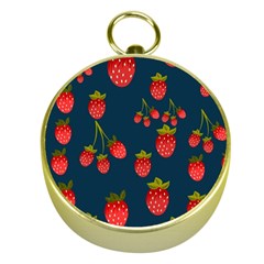 Strawberry Texture, Blue Background With Strawberries Gold Compasses by kyorashop23