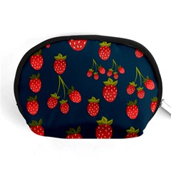 Strawberry Texture, Blue Background With Strawberries Accessory Pouch (medium) by kyorashop23