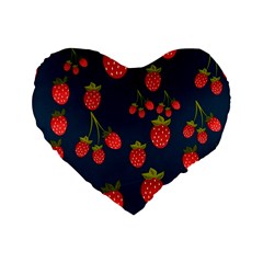 Strawberry Texture, Blue Background With Strawberries Standard 16  Premium Flano Heart Shape Cushions