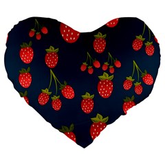 Strawberry Texture, Blue Background With Strawberries Large 19  Premium Flano Heart Shape Cushions by kyorashop23