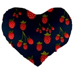 Strawberry Texture, Blue Background With Strawberries Large 19  Premium Flano Heart Shape Cushions Front