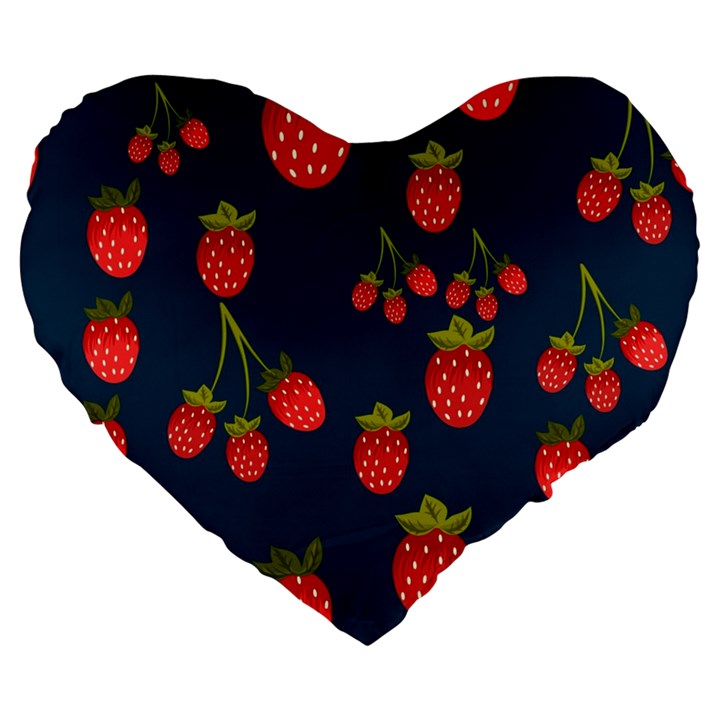 Strawberry Texture, Blue Background With Strawberries Large 19  Premium Flano Heart Shape Cushions