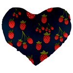 Strawberry Texture, Blue Background With Strawberries Large 19  Premium Flano Heart Shape Cushions Back