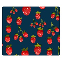 Strawberry Texture, Blue Background With Strawberries Two Sides Premium Plush Fleece Blanket (kids Size)