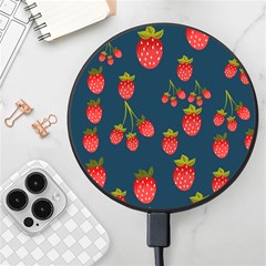 Strawberry Texture, Blue Background With Strawberries Wireless Fast Charger(black) by kyorashop23