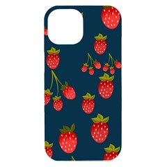 Strawberry Texture, Blue Background With Strawberries Iphone 15 Black Uv Print Pc Hardshell Case by kyorashop23