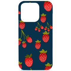 Strawberry Texture, Blue Background With Strawberries Iphone 15 Pro Black Uv Print Pc Hardshell Case