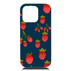 Strawberry Texture, Blue Background With Strawberries Iphone 16 Pro Max Black Uv Print Pc Hardshell Case by kyorashop23