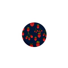 Strawberry Texture, Blue Background With Strawberries 1  Mini Buttons