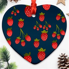 Strawberry Texture, Blue Background With Strawberries Ornament (heart)