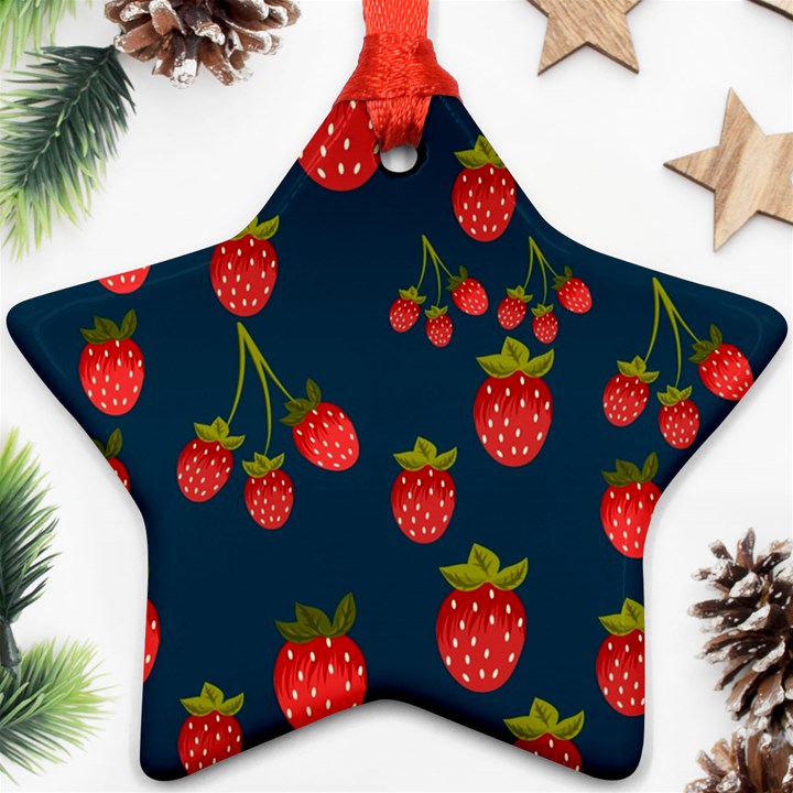 Strawberry Texture, Blue Background With Strawberries Ornament (Star)