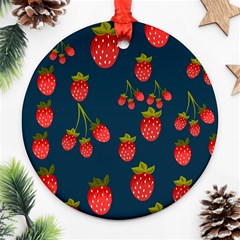 Strawberry Texture, Blue Background With Strawberries Ornament (round)