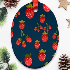 Strawberry Texture, Blue Background With Strawberries Ornament (oval)