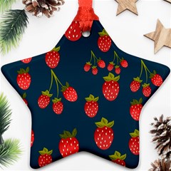 Strawberry Texture, Blue Background With Strawberries Ornament (star)