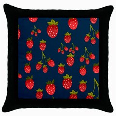 Strawberry Texture, Blue Background With Strawberries Throw Pillow Case (black)