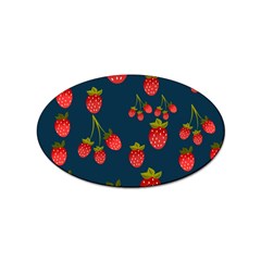 Strawberry Texture, Blue Background With Strawberries Sticker Oval (100 Pack)