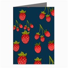 Strawberry Texture, Blue Background With Strawberries Greeting Cards (pkg Of 8)