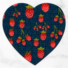 Strawberry Texture, Blue Background With Strawberries Jigsaw Puzzle (heart) by kyorashop23