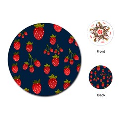 Strawberry Texture, Blue Background With Strawberries Playing Cards Single Design (round)