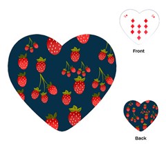 Strawberry Texture, Blue Background With Strawberries Playing Cards Single Design (heart)