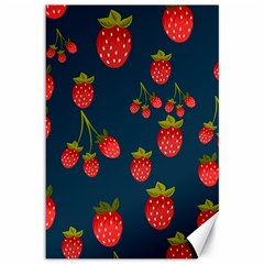 Strawberry Texture, Blue Background With Strawberries Canvas 12  X 18 