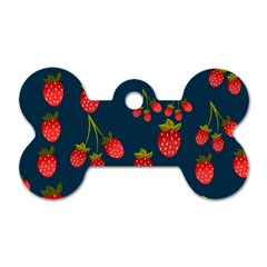 Strawberry Texture, Blue Background With Strawberries Dog Tag Bone (one Side)