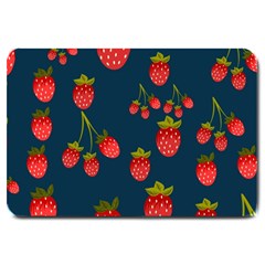 Strawberry Texture, Blue Background With Strawberries Large Doormat by kyorashop23