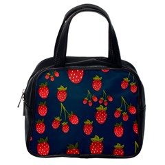 Strawberry Texture, Blue Background With Strawberries Classic Handbag (one Side) by kyorashop23