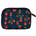 Strawberry Texture, Blue Background With Strawberries Digital Camera Leather Case Back