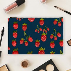 Strawberry Texture, Blue Background With Strawberries Cosmetic Bag (large) by kyorashop23