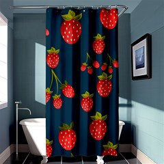 Strawberry Texture, Blue Background With Strawberries Shower Curtain 36  X 72  (stall)  by kyorashop23