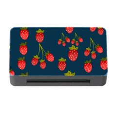 Strawberry Texture, Blue Background With Strawberries Memory Card Reader With Cf