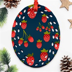 Strawberry Texture, Blue Background With Strawberries Oval Filigree Ornament (two Sides)