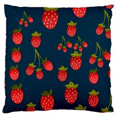 Strawberry Texture, Blue Background With Strawberries Large Cushion Case (one Side)