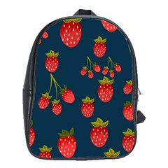 Strawberry Texture, Blue Background With Strawberries School Bag (xl)