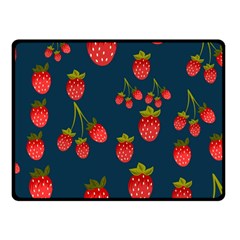 Strawberry Texture, Blue Background With Strawberries Two Sides Fleece Blanket (small)