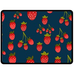 Strawberry Texture, Blue Background With Strawberries Two Sides Fleece Blanket (large)