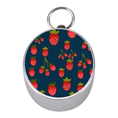 Strawberry Texture, Blue Background With Strawberries Mini Silver Compasses by kyorashop23