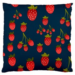 Strawberry Texture, Blue Background With Strawberries Large Premium Plush Fleece Cushion Case (two Sides)