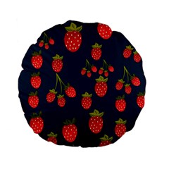 Strawberry Texture, Blue Background With Strawberries Standard 15  Premium Flano Round Cushions