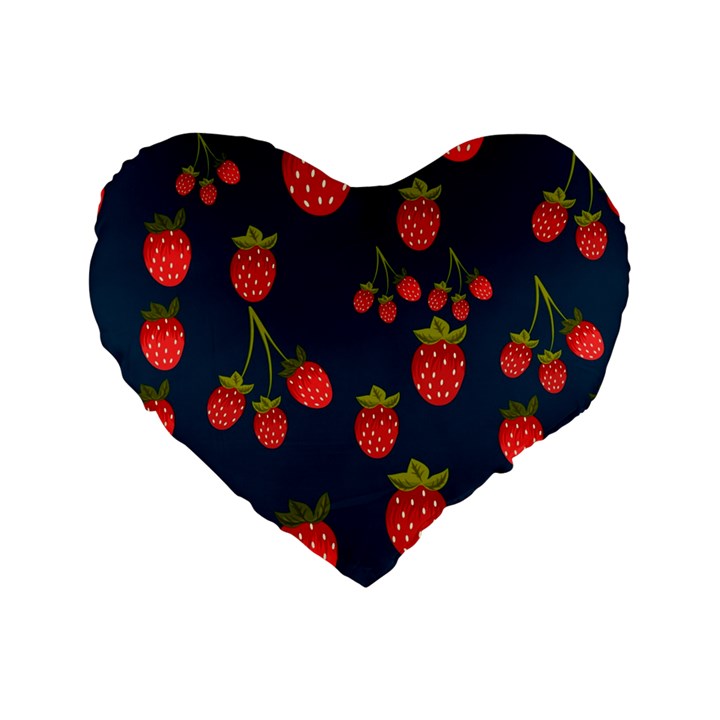 Strawberry Texture, Blue Background With Strawberries Standard 16  Premium Flano Heart Shape Cushions